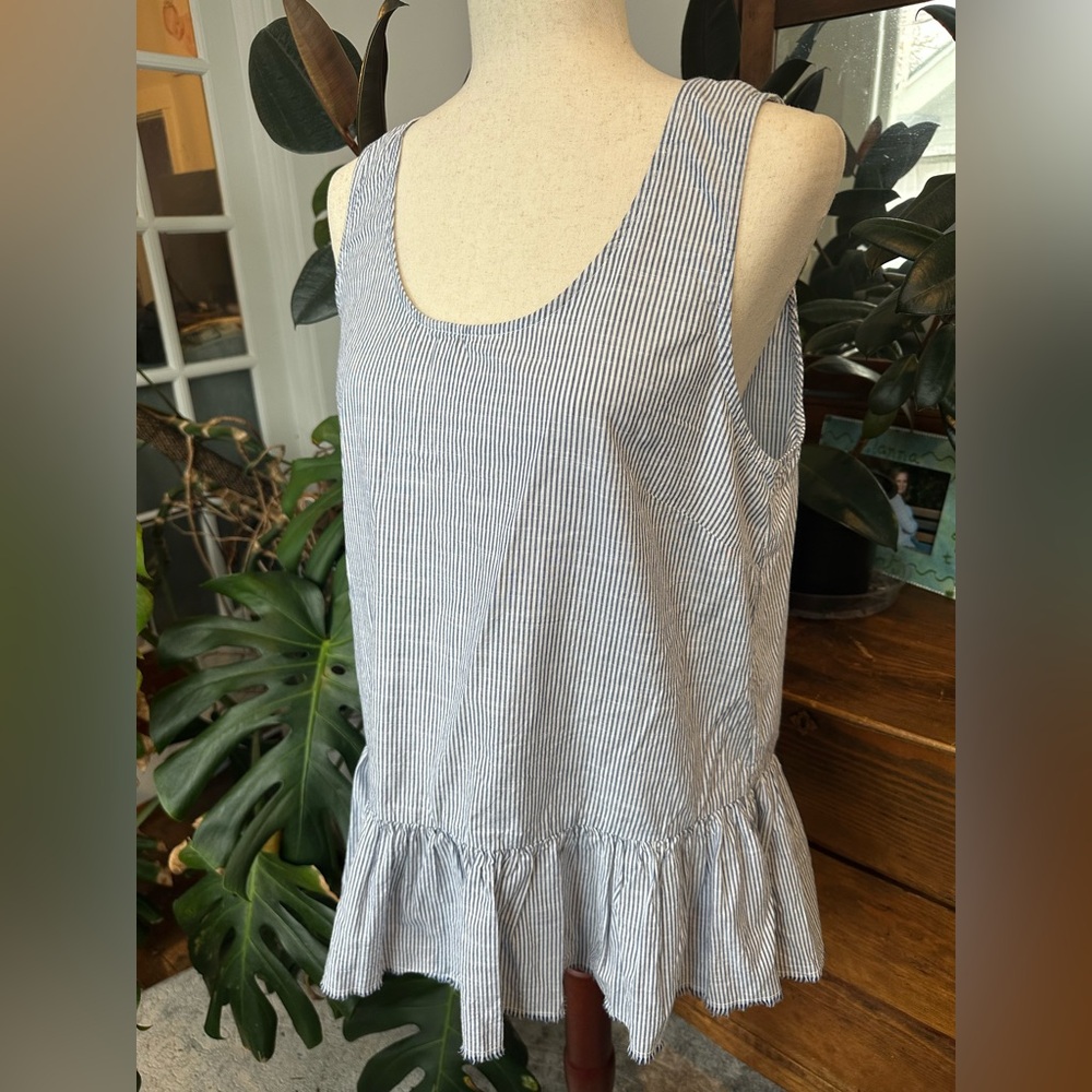 Beach Lunch Lounge women’s blue and white striped long cotton tank size large